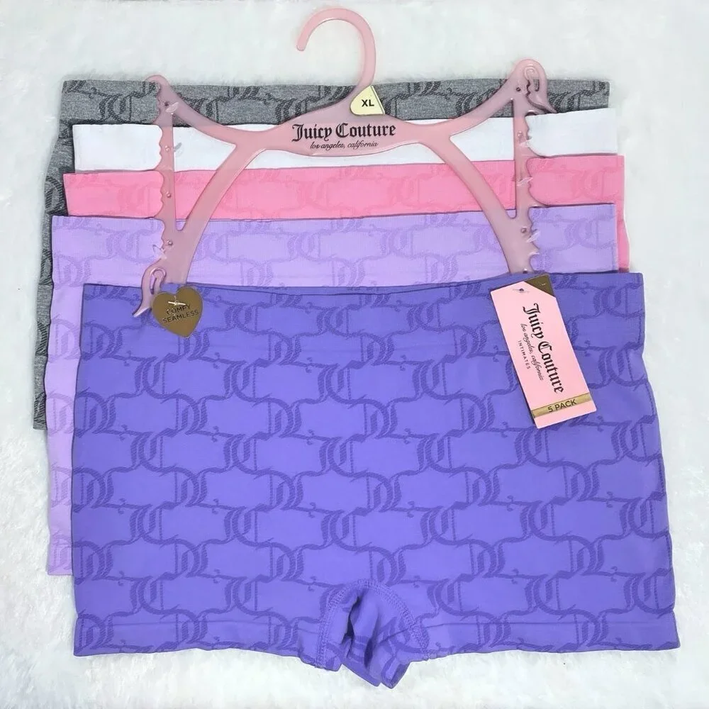 Juicy Couture Purple Pink White Gray Seamless Panty Shorts Underwear Set Size XL